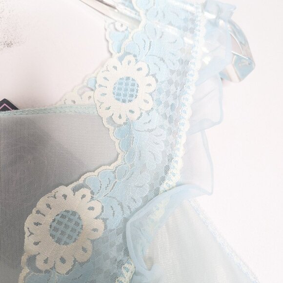 Vintage 1960's Baby Blue Sleeveless V-Neck Maxi Nightgown Floral Daisy Lace Trim - Picture 6 of 9